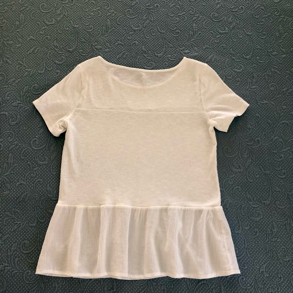 Talbots white, short sleeve,  cotton top, scoop neckline size P/S.